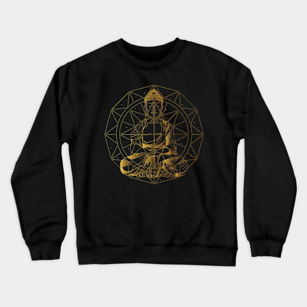 Golden Buddha With Mandala Crewneck Sweatshirt by JFDesign123